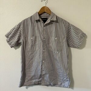 Thisisneverthat Korean Street Wear Short Sleeve Button Shirt  Blue Gray Stripe-S